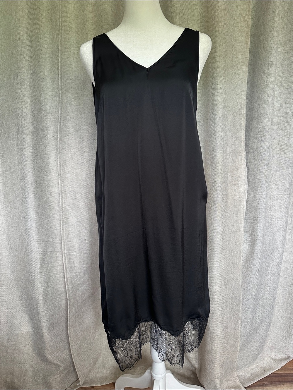All Saints Black Slip Dress with Lace Hem
